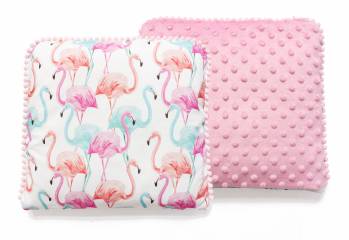 Poduszka Minky Prism Pink/ satyna Flamingi z wkładem 30x28cm